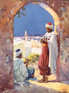 Música en una puerta del viejo mundo, ilustración de 
